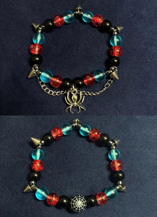 spider punk glass bead spike bracelet