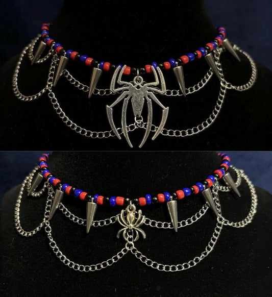 spider punk chain spider web beaded necklace