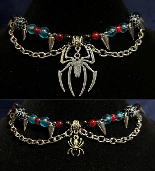 spider punk glass beaded necklace