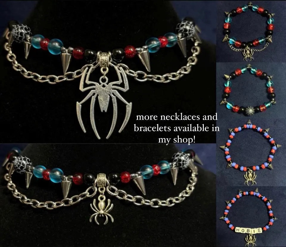spider punk beaded necklace