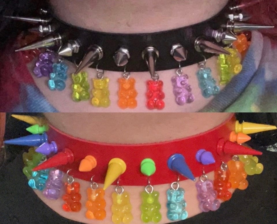 PU leather Rainbow gummy bear spiked choker (custom colors and plus size options available)