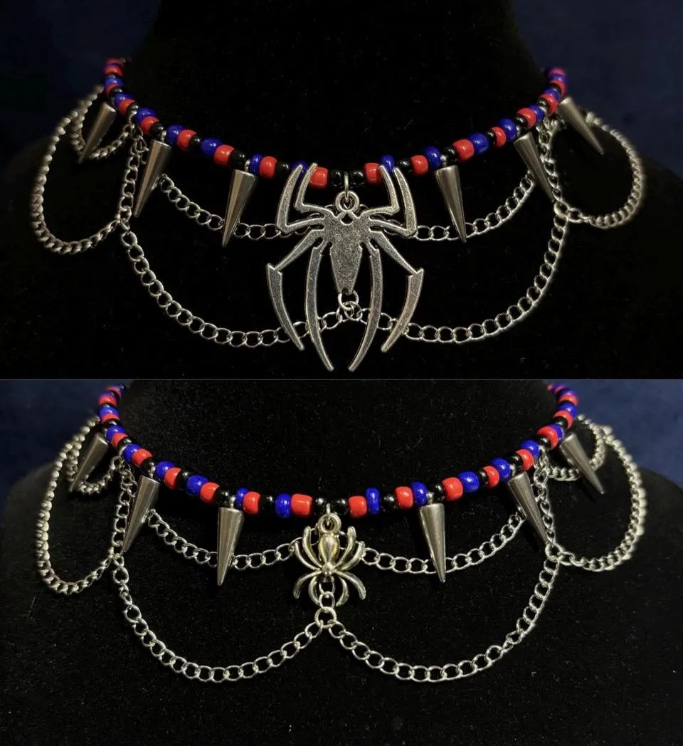 spider punk chain spider web beaded necklace