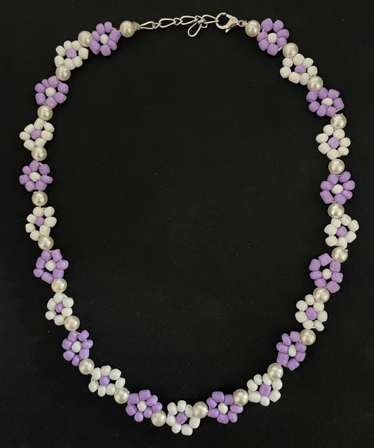 Beaded Flower Pearl Necklace/Choker