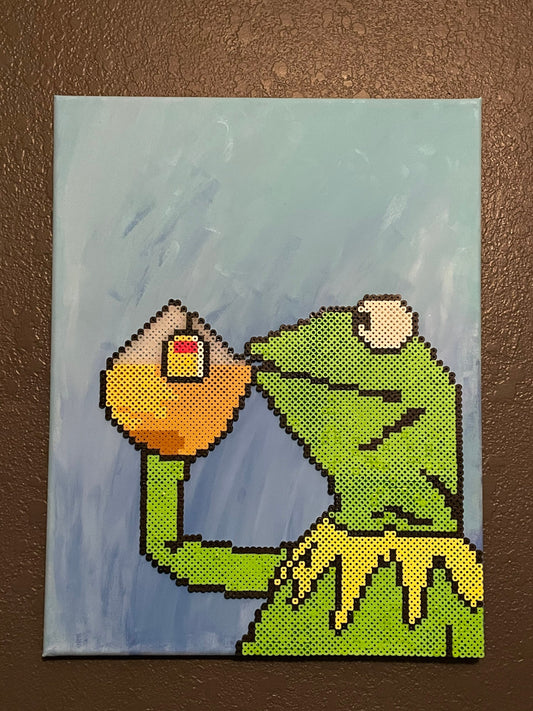 Perler bead Kermit on canvas