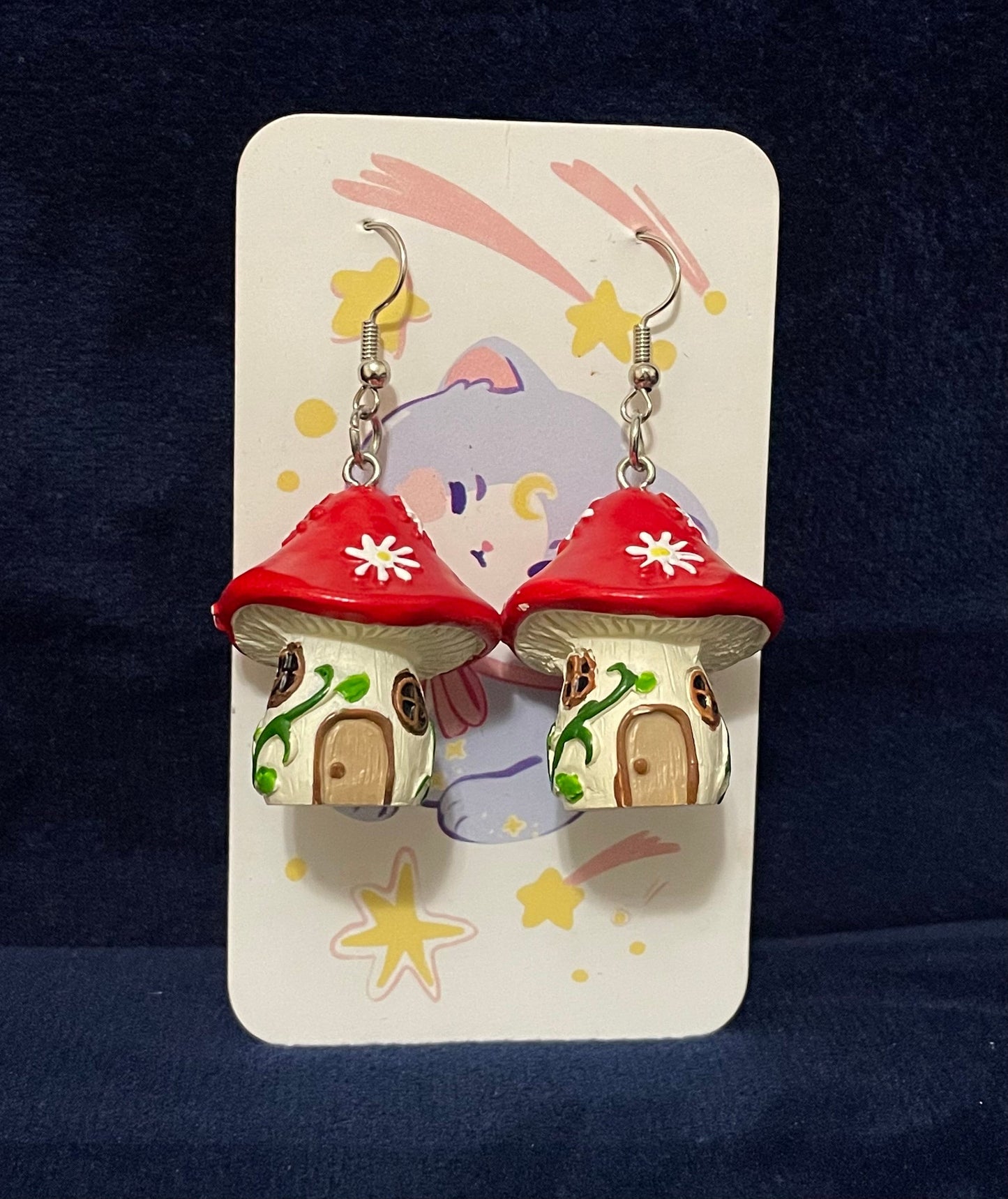 nickel free mushroom house earrings