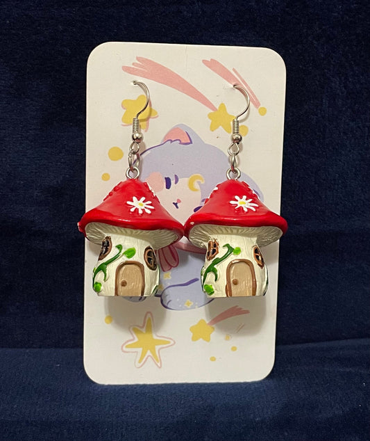 nickel free mushroom house earrings
