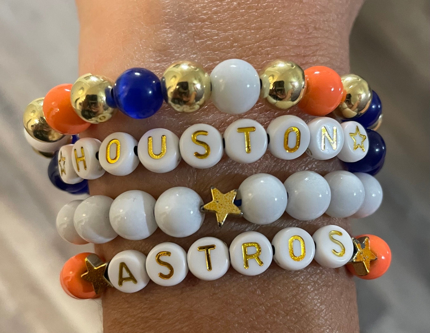 4pc Houston Astros beaded bracelet set